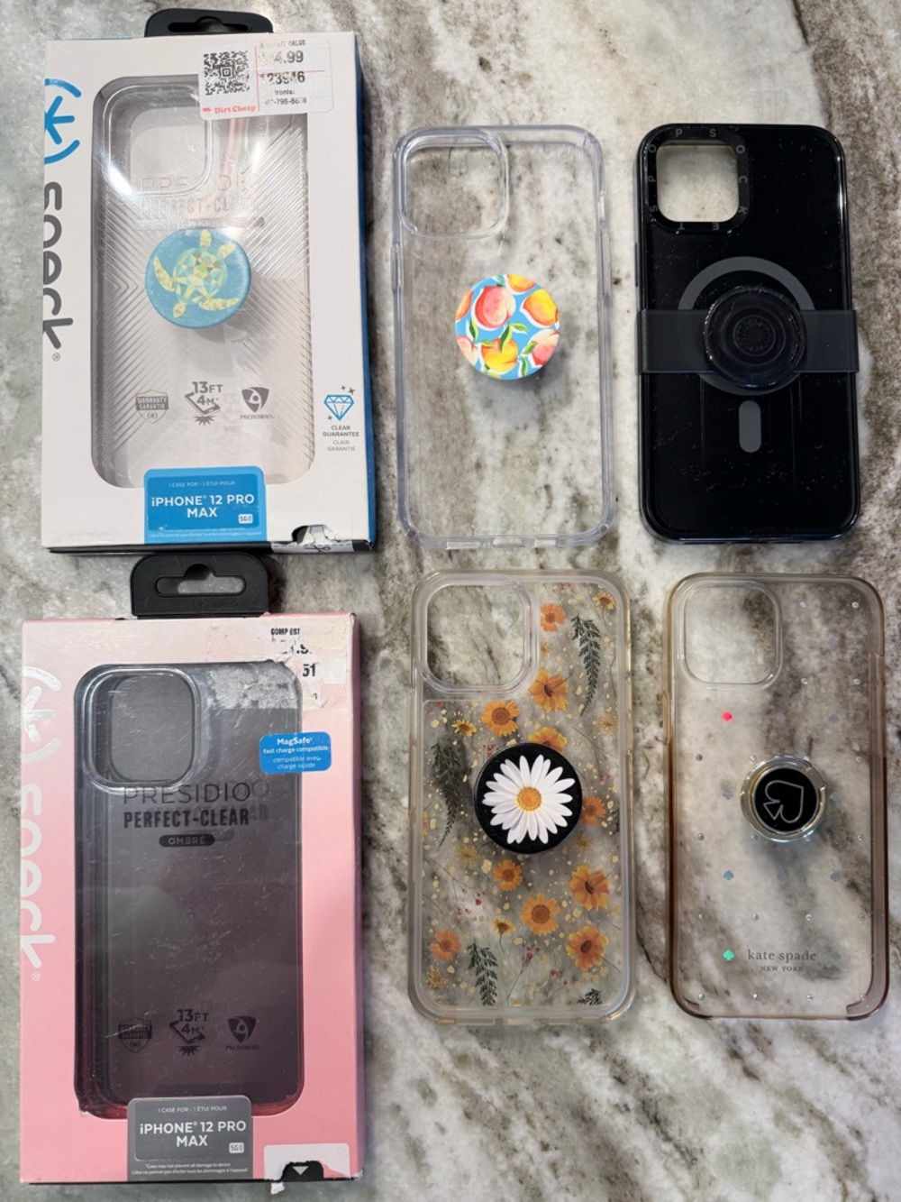 (6)iPhone 12 Pro Max Case assortment-3 Speck, Kate Spade, Otterbox & Popsocket